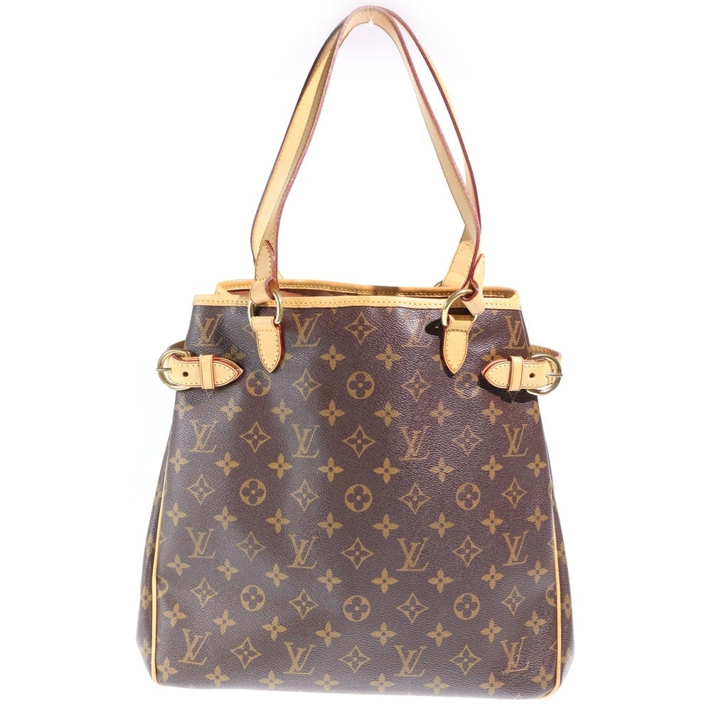 LOUIS VUITTON(ルイヴィトン) モノグラム バティニョール・ヴェルティカル ハンドバッグ トートバッグ ブラウン レザー×PVC M51153 ゴールド金具 レディース