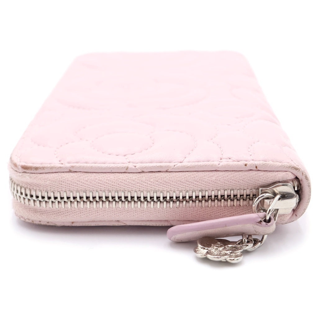 CHANEL(シャネル) カメリア ラウンドファスナー ロングウォレット カードケース ライトピンク ラムスキン シルバー金具 レディース