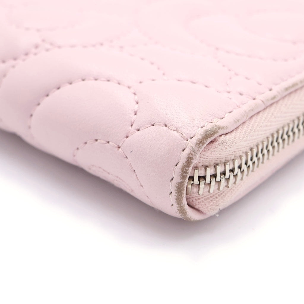 CHANEL(シャネル) カメリア ラウンドファスナー ロングウォレット カードケース ライトピンク ラムスキン シルバー金具 レディース
