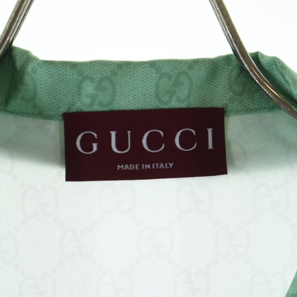 GUCCI(グッチ) 25AW ×ヒグチユウコ GG総柄 グラフィックプリント シルク 半袖 オープンカラーシャツ グリーン/グレー 864048