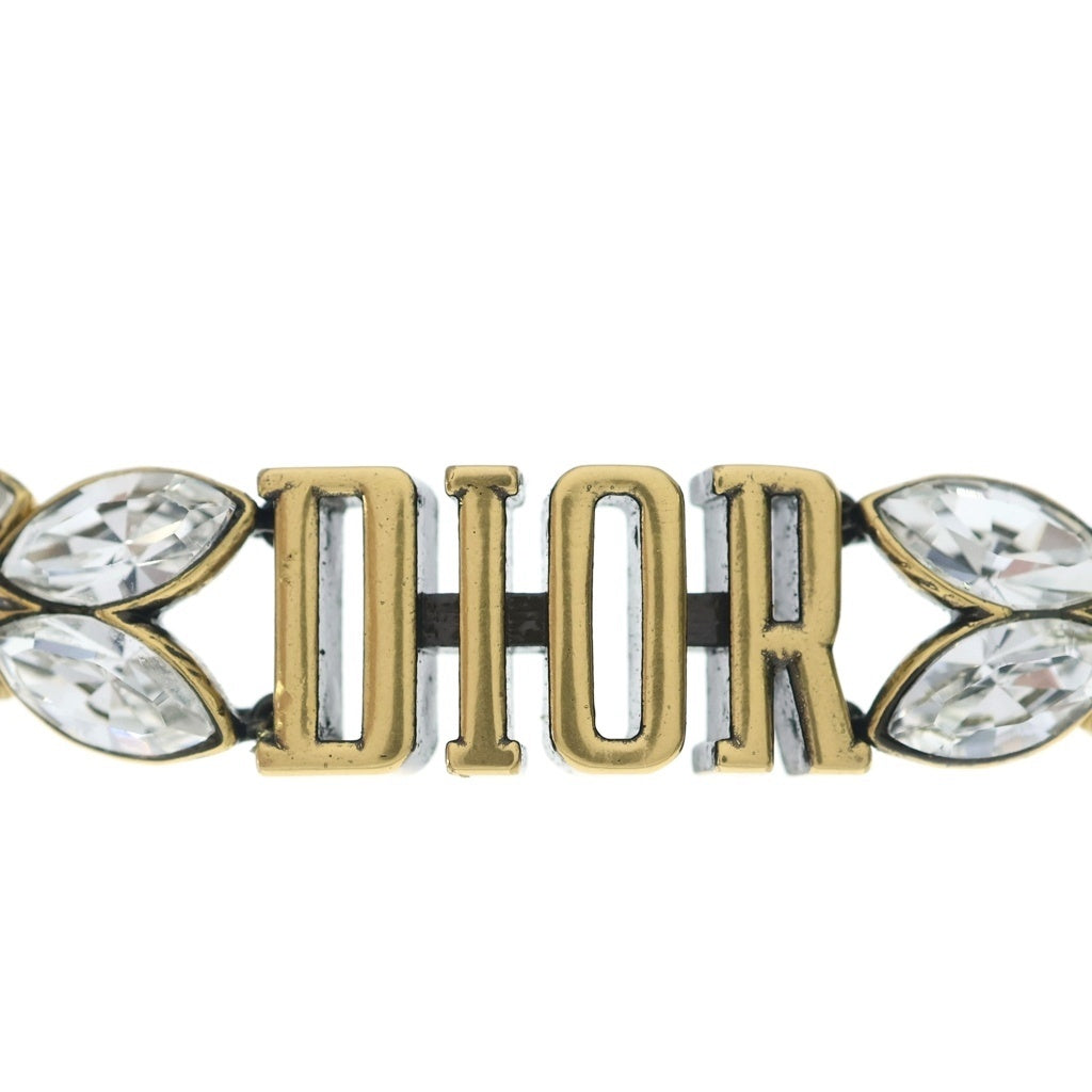 Christian Dior(クリスチャンディオール) リーフビジュ ロゴネックレス チョーカー ゴールド ラインストーン GP レディース