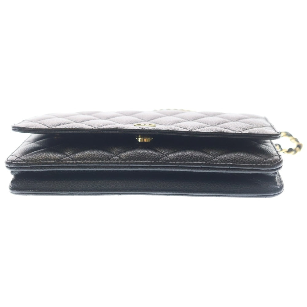 CHANEL(シャネル) マトラッセ チェーンウォレット キャビアスキン レザー ショルダーバッグ ゴールド金具 ブラック プレート レディース