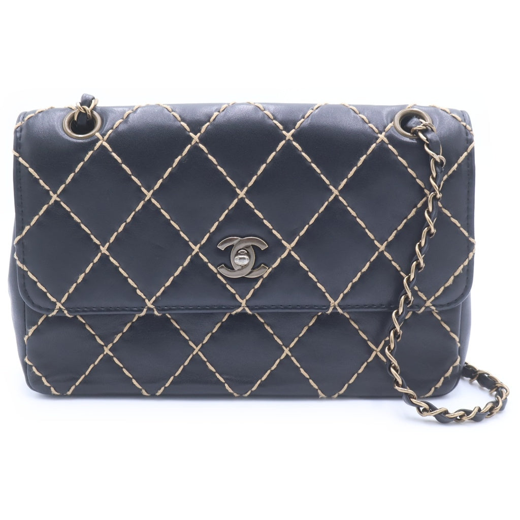 CHANEL(シャネル) マトラッセ25 ワイルドステッチ チェーンショルダーバッグ ブラック レザー ゴールド金具 レディース