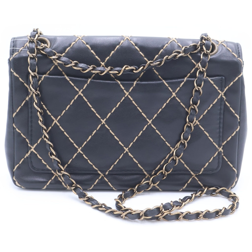 CHANEL(シャネル) マトラッセ25 ワイルドステッチ チェーンショルダーバッグ ブラック レザー ゴールド金具 レディース