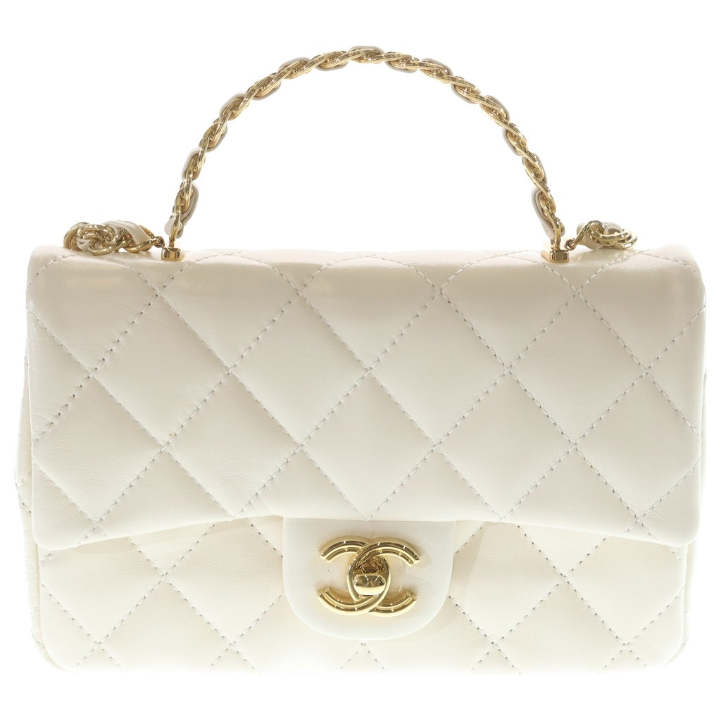 CHANEL(シャネル) トップハンドル 2WAYハンドバッグ ショルダーバッグ チェーンバッグ ホワイト シャイニーカーフスキン AS4023 ゴールド金具 レディース