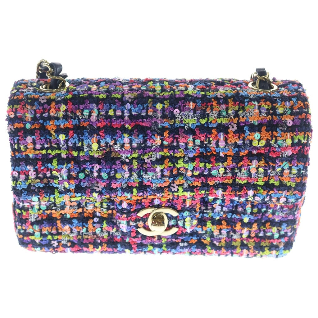 CHANEL(シャネル) ミニマトラッセ20 マルチカラー ショルダーバッグ チェーンバッグ マルチカラー ツイード×スパンコール A69900 ゴールド金具 レディース
