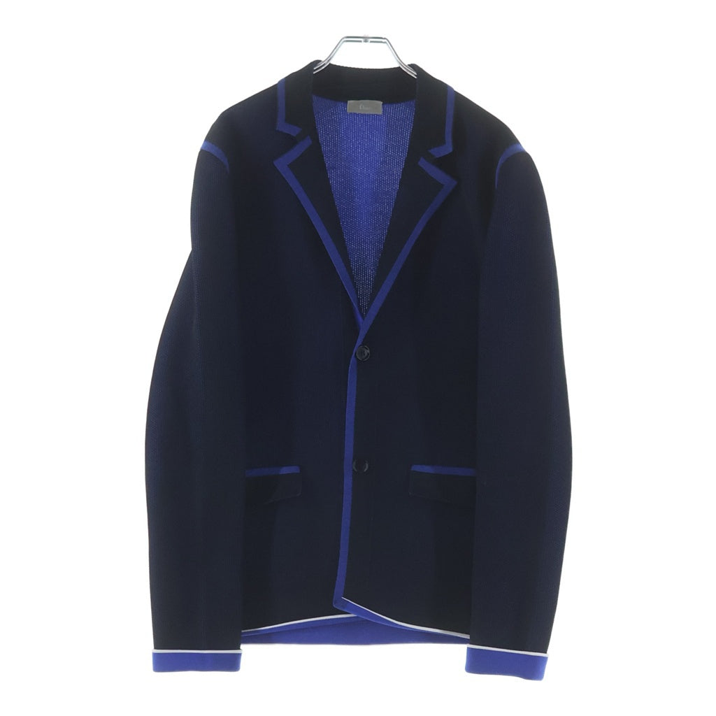 Dior HOMME(ディオールオム) ウール混 ニット 2B テーラードジャケット ブラック/ブルー 533M243ZT010