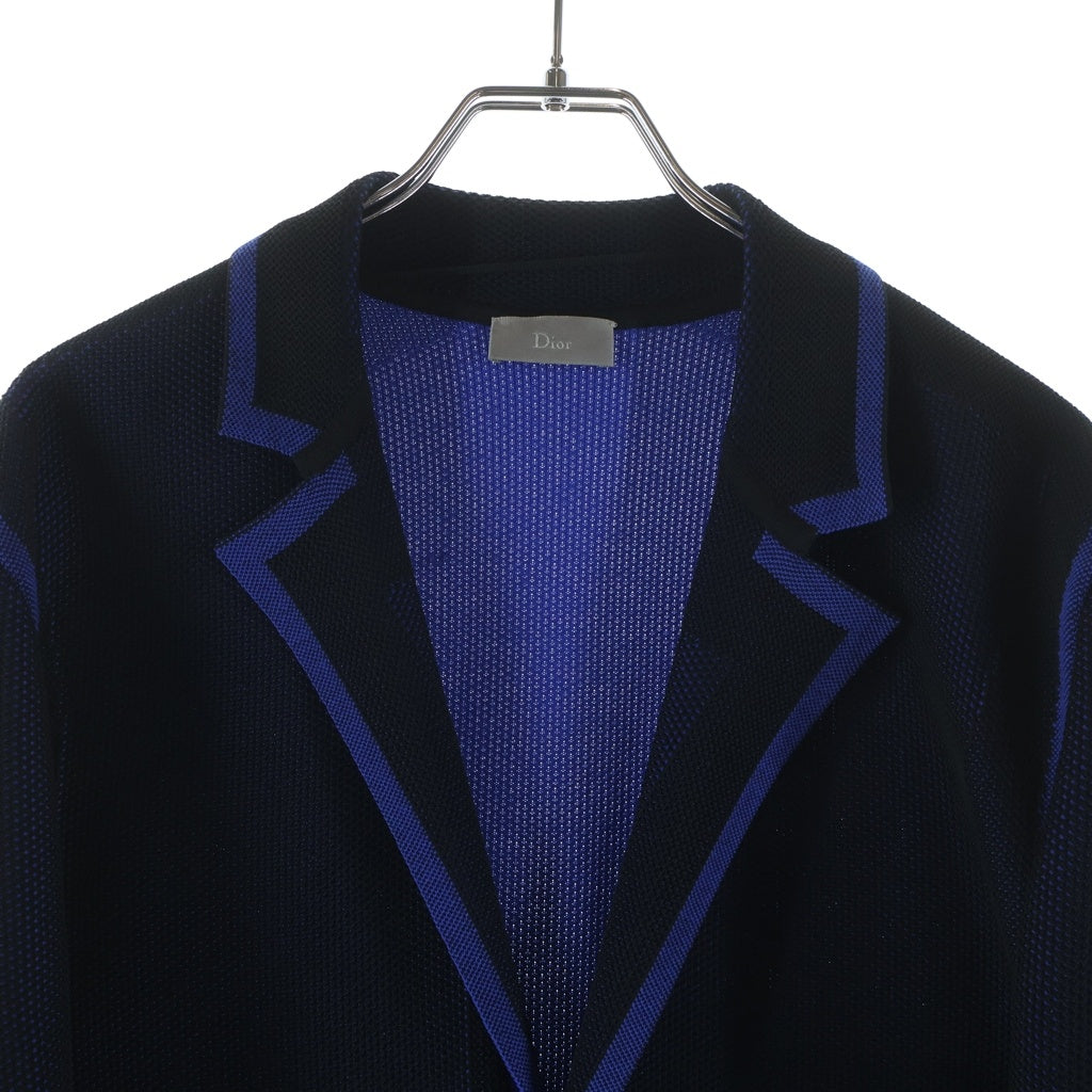 Dior HOMME(ディオールオム) ウール混 ニット 2B テーラードジャケット ブラック/ブルー 533M243ZT010