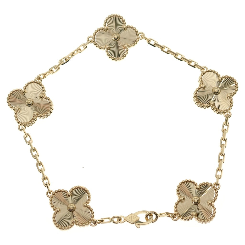 Van Cleef & Arpels(ヴァンクリーフアンドアーペル) ヴィンテージアルハンブラ 5モチーフ ギョーシェ ブレスレット K18YG イエローゴールド VCARP3JK00 レディース