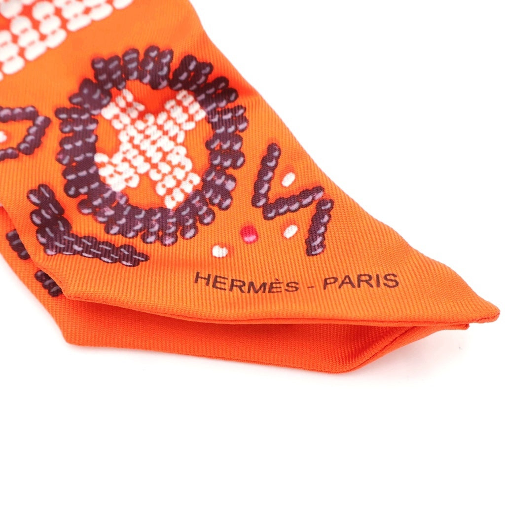 HERMES(エルメス) ツイリー KELLY EN PERLES シルクスカーフ オレンジ レディース