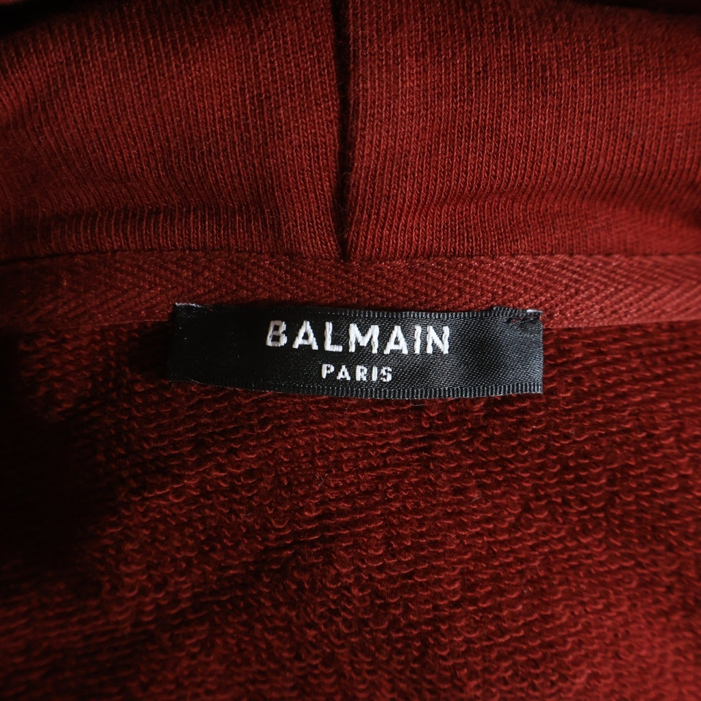 BALMAIN(バルマン) ロゴプリントスウェットパーカー フーディー レッド #L レディース