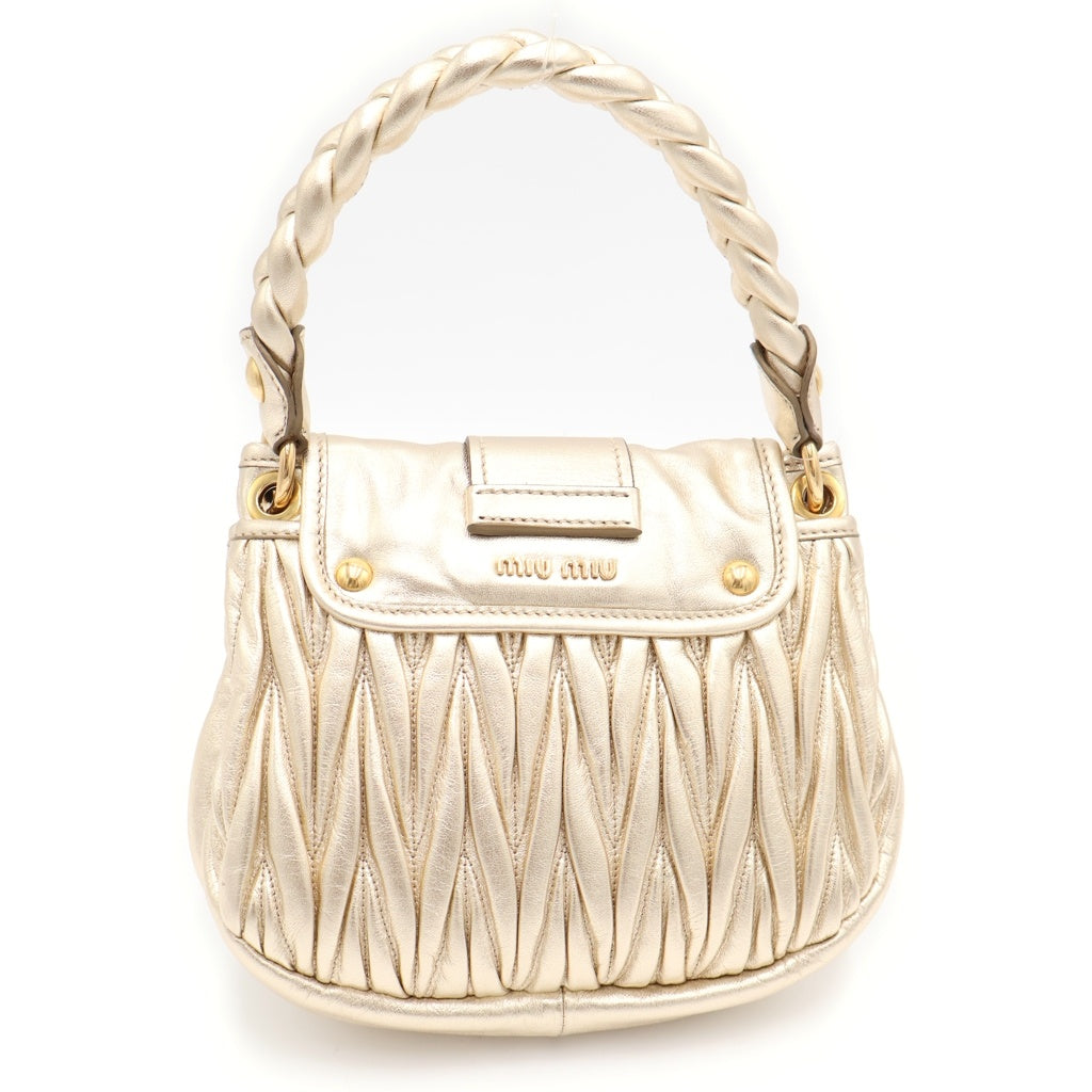 miumiu(ミュウミュウ) マテラッセ クリスタル 2WAYハンドバッグ ショルダーバッグ ミニバッグ ゴールド レザー 5BH111 ゴールド金具 レディース