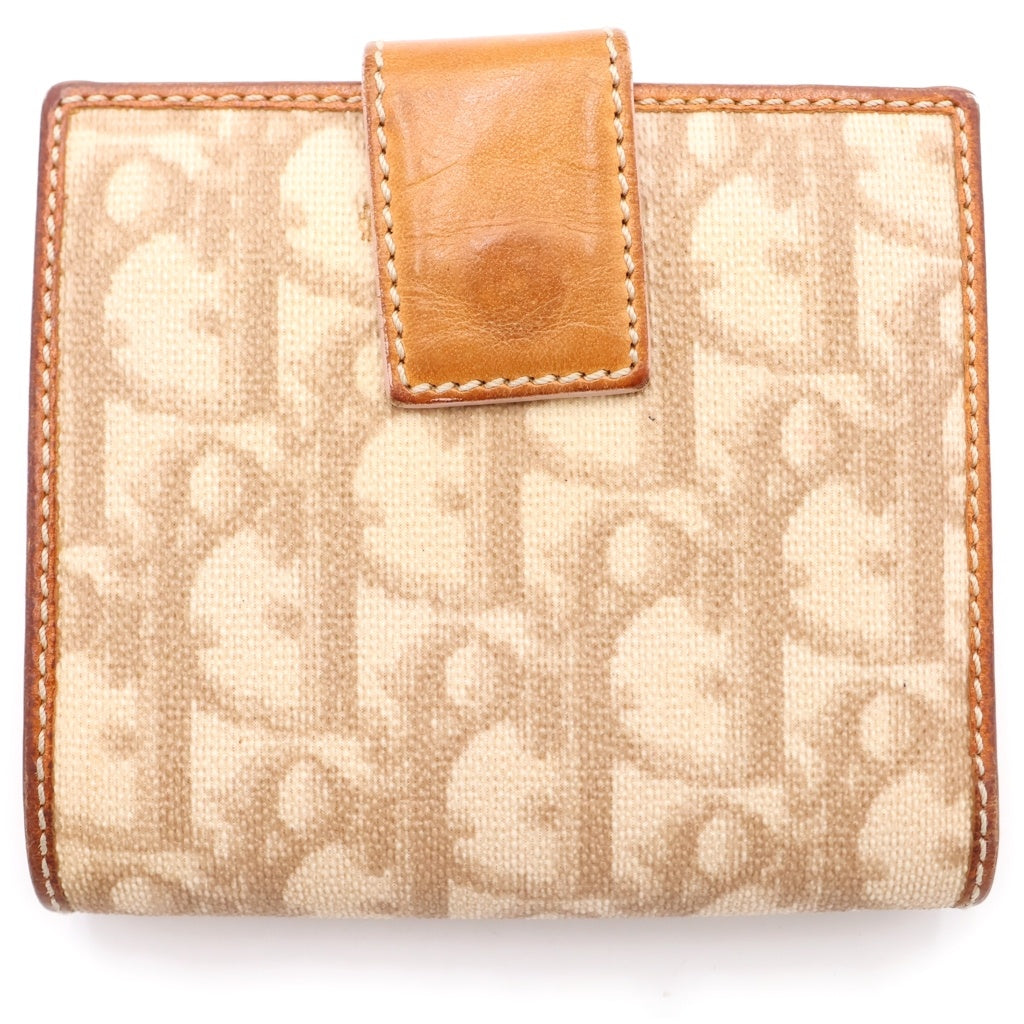 DIOR(ディオール) ガウチョ・コンパクトウォレット 二つ折り財布 コインケース ブラウン×ピンク キャンバス×レザー シルバー金具 レディース