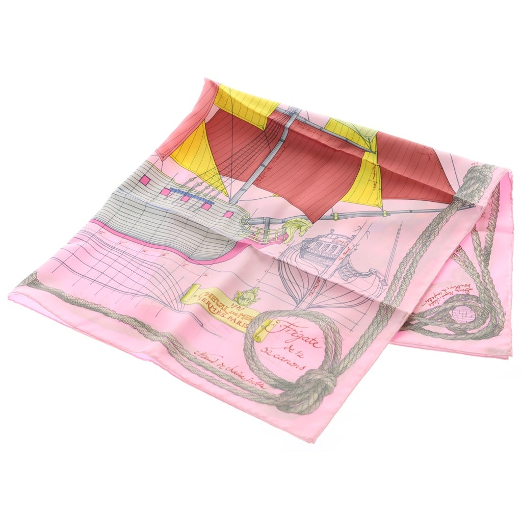 HERMES(エルメス) カレ90 CHEVAL DE MER シルクスカーフ ピンク レディース