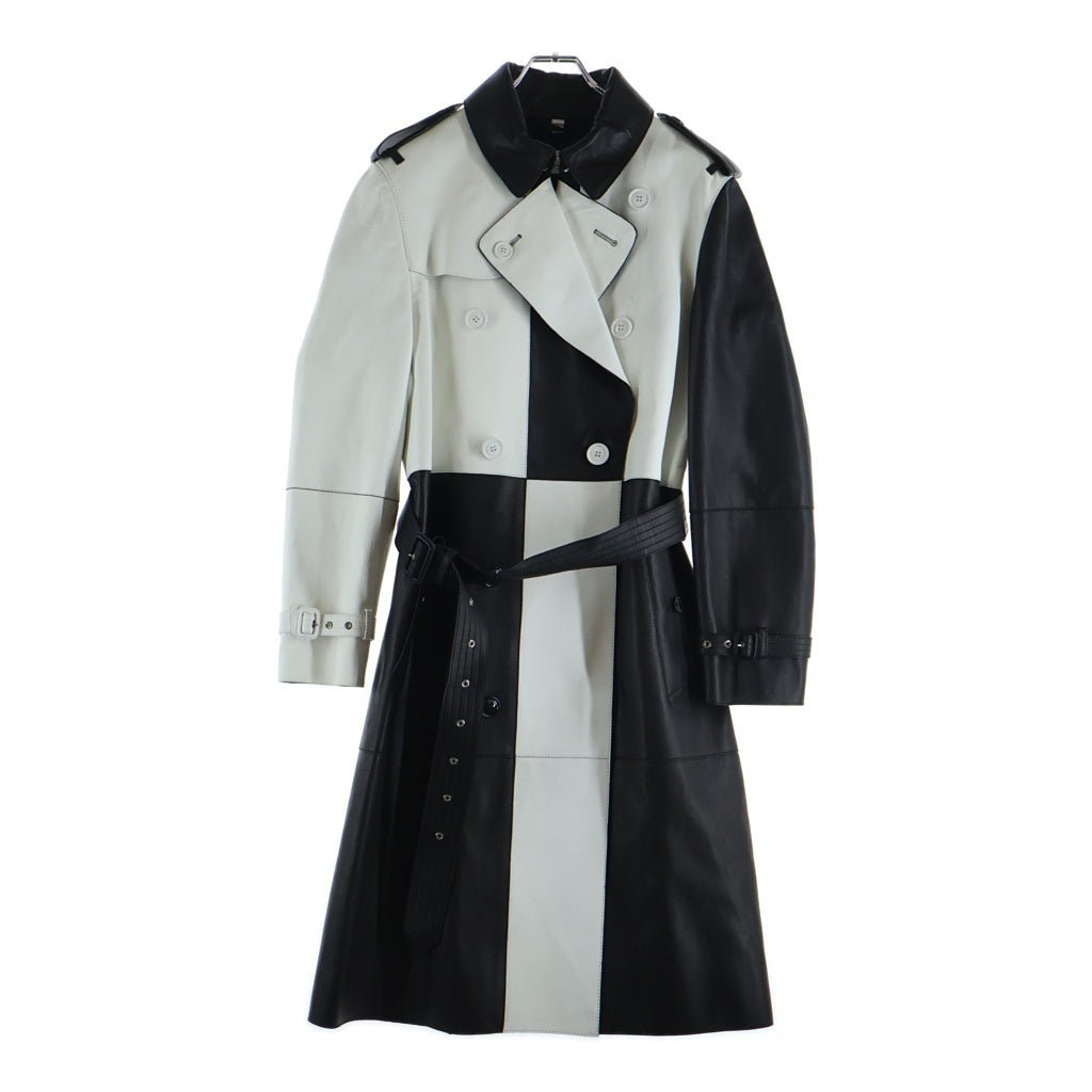 BURBERRY(バーバリー) バイカラー レザー ロング トレンチコート ブラック/ホワイト 4559798