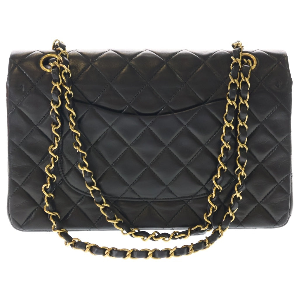 CHANEL(シャネル) マトラッセ25 ラムスキン レザー Wフラップ Wチェーン ショルダーバッグ ゴールド金具 ブラック 2番台 レディース