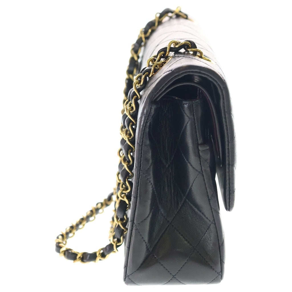 CHANEL(シャネル) マトラッセ25 ラムスキン レザー Wフラップ Wチェーン ショルダーバッグ ゴールド金具 ブラック 2番台 レディース