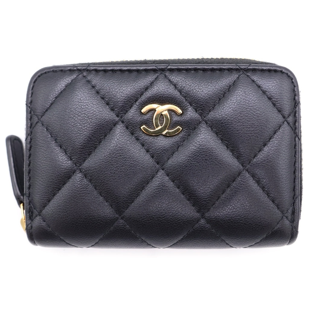 CHANEL(シャネル) ジッピーコインパース コインケース ミニ財布 ブラック ラムスキン ゴールド金具 レディース
