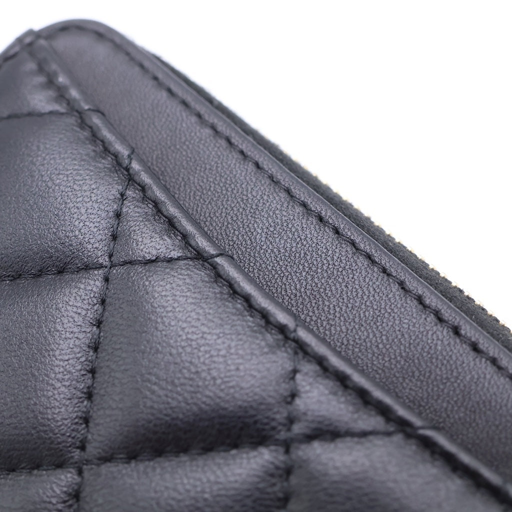 CHANEL(シャネル) ジッピーコインパース コインケース ミニ財布 ブラック ラムスキン ゴールド金具 レディース