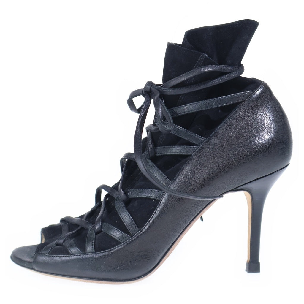JIMMY CHOO(ジミーチュウ) スエード コンビレザー レースアップ ヒール パンプス シューズ ブラック レディース