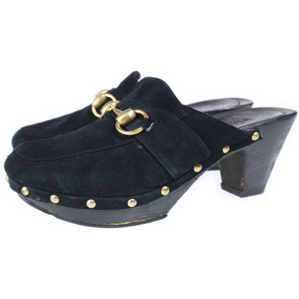 GUCCI(グッチ) ホースビット スエードレザー ヒール ミュール シューズ ブラック レディース