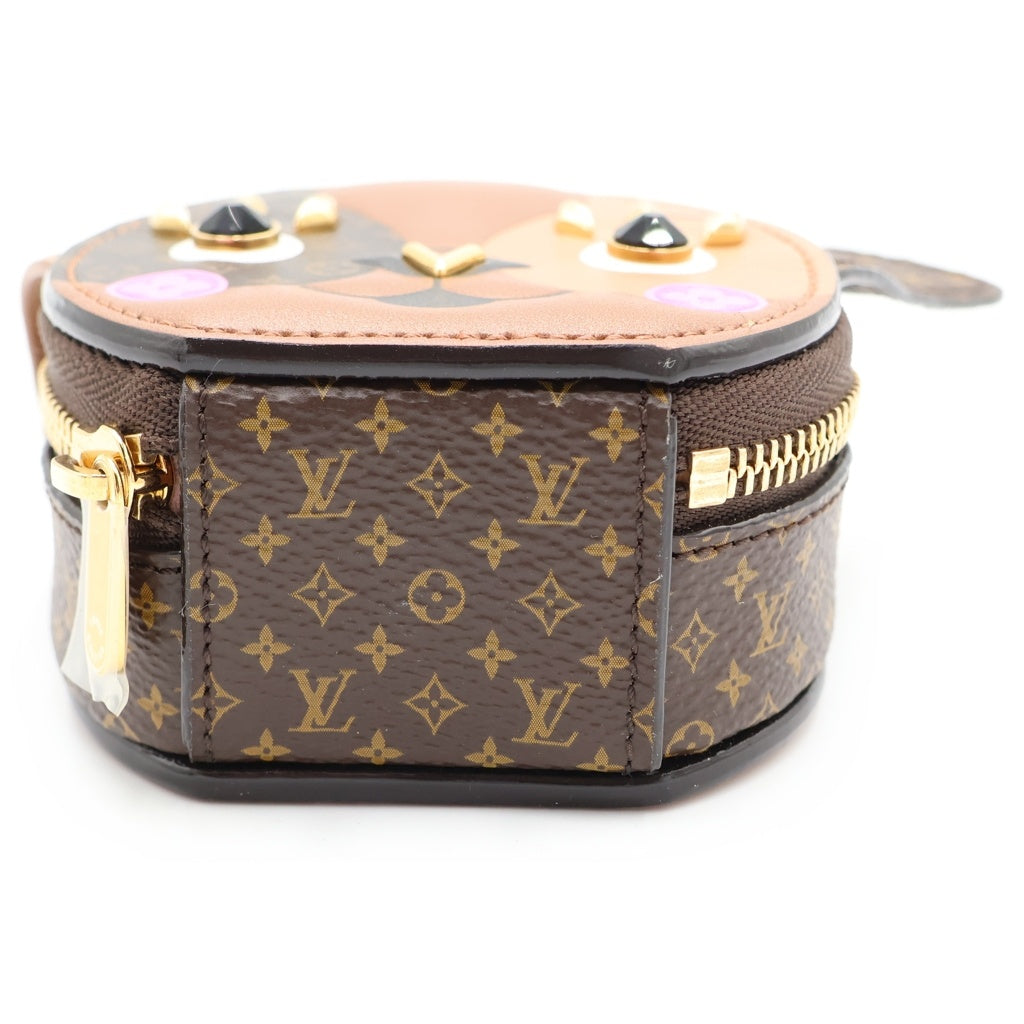 LOUIS VUITTON(ルイヴィトン) モノグラム ポルトクレ パピー レザー キーホルダー ポーチ ケース バッグチャーム ブラウン M80254 ゴールド金具 レディース