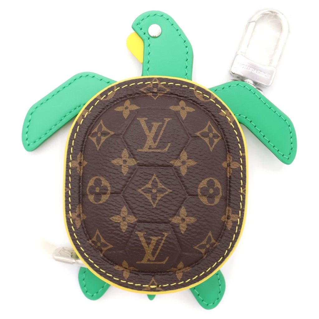 LOUIS VUITTON(ルイヴィトン) キーホルダー・LVタートル バッグチャーム ポーチ ケース キーホルダー ブラウン×グリーン レザー×PVC M01471 シルバー金具 レディース