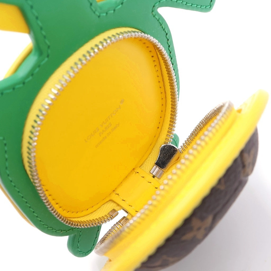 LOUIS VUITTON(ルイヴィトン) キーホルダー・LVタートル バッグチャーム ポーチ ケース キーホルダー ブラウン×グリーン レザー×PVC M01471 シルバー金具 レディース