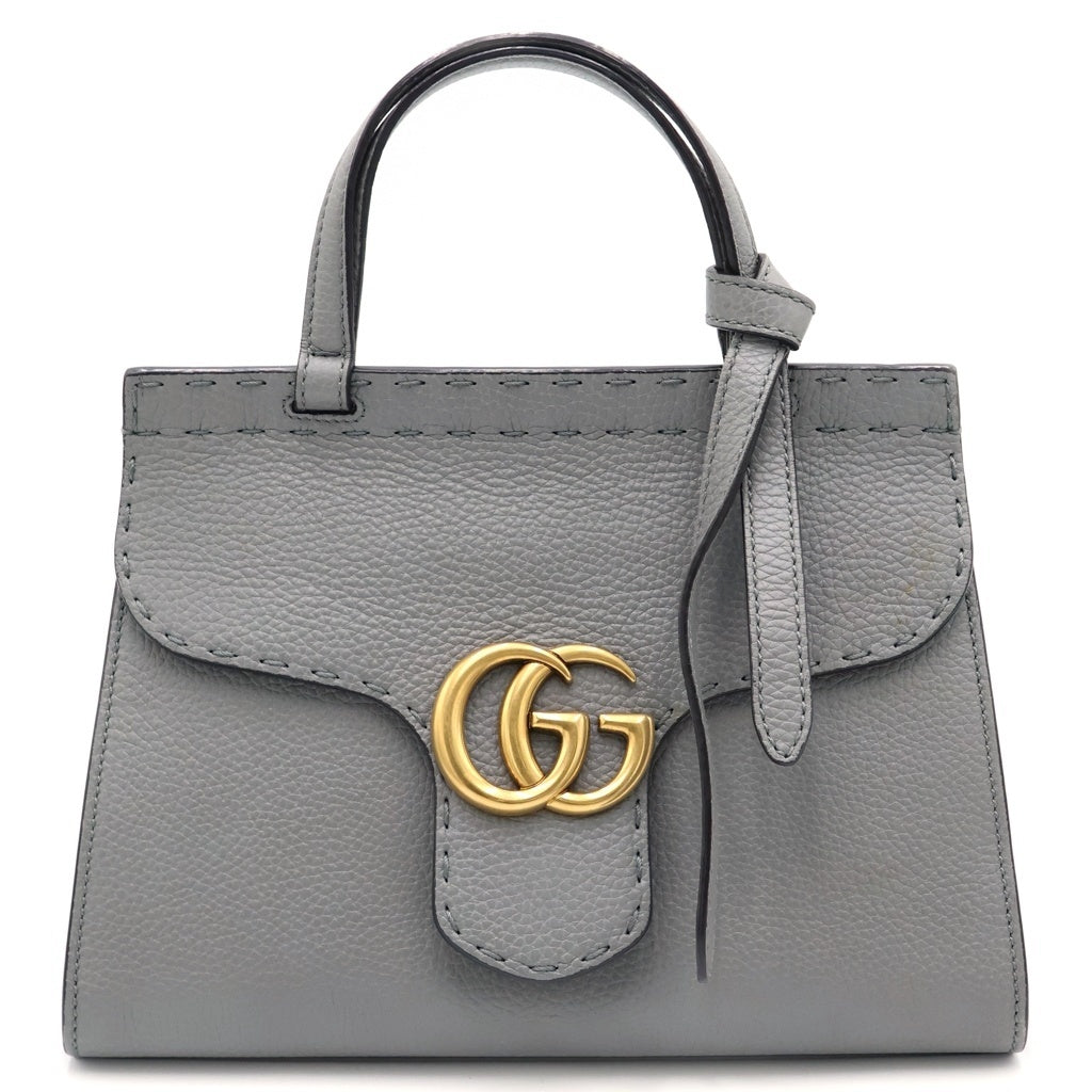 GUCCI(グッチ) GGマーモント トップハンドル 2WAYバッグ ハンドバッグ ショルダーバッグ グレー レザー 442622 ゴールド金具 レディース