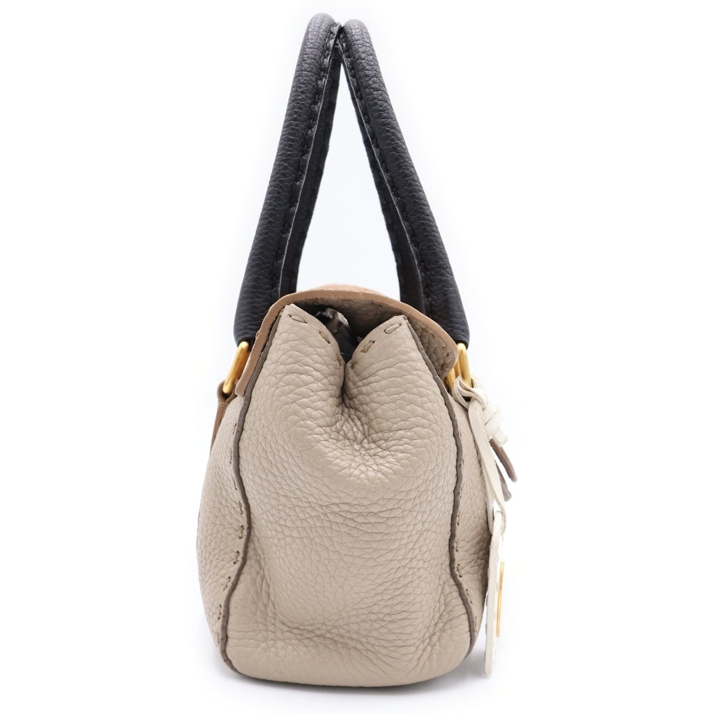FENDI(フェンディ) セレリア ミニリンダ ハンドバッグ バイカラー ミニバッグ ブラウン×ブラック×グレージュ レザー ゴールド金具 レディース