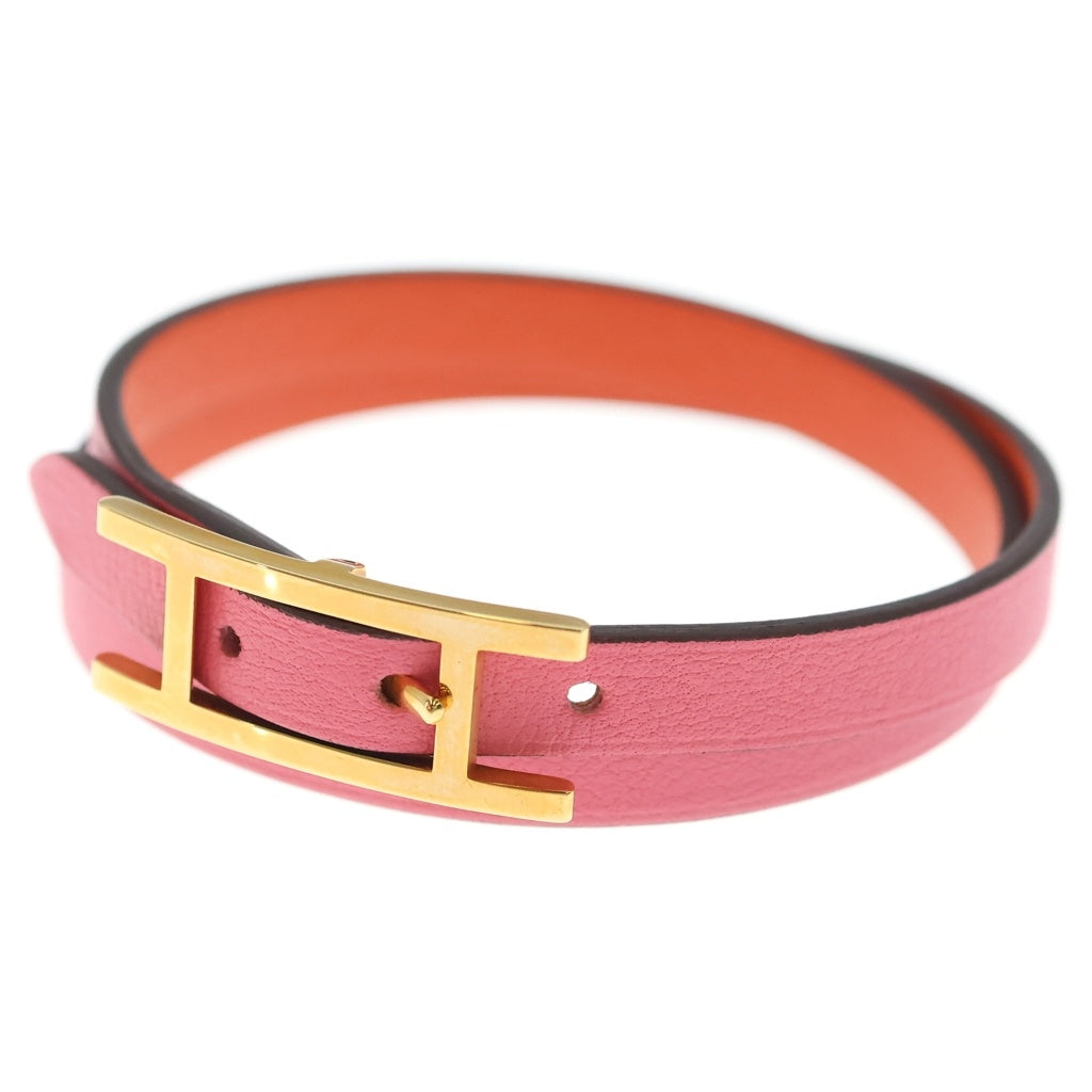 HERMES(エルメス) ビーアピ ドゥブルトゥール レザー 2連 ブレスレット ゴールド金具 ピンク/オレンジ レディース