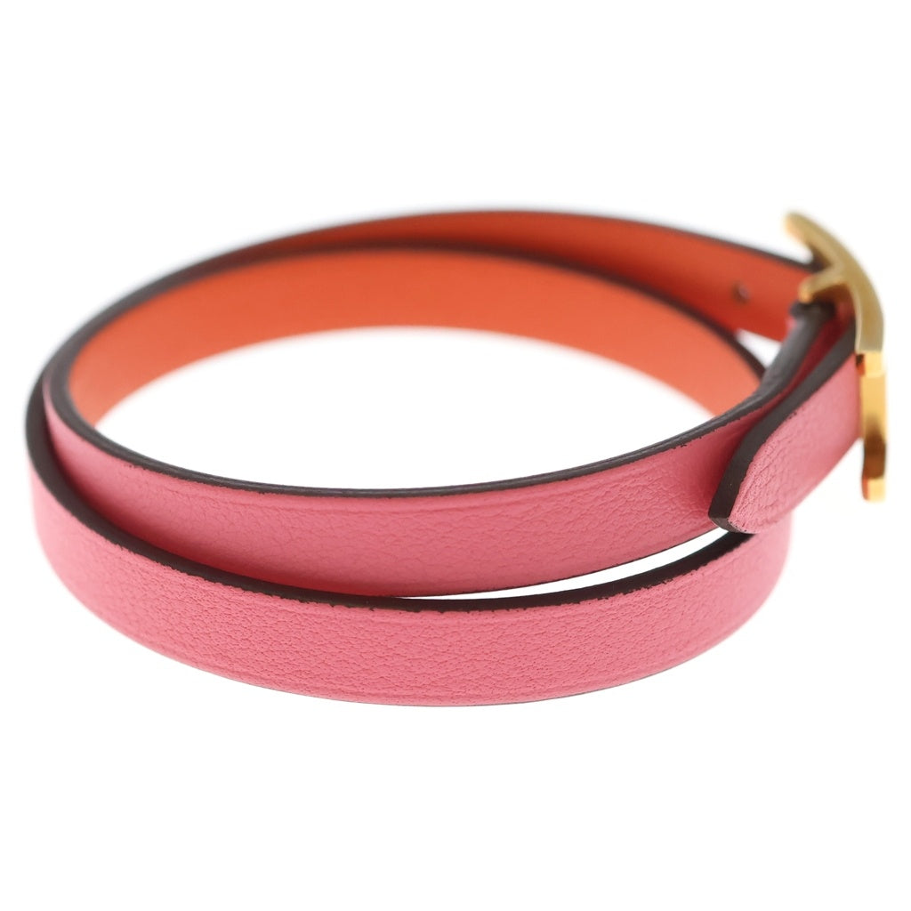 HERMES(エルメス) ビーアピ ドゥブルトゥール レザー 2連 ブレスレット ゴールド金具 ピンク/オレンジ レディース