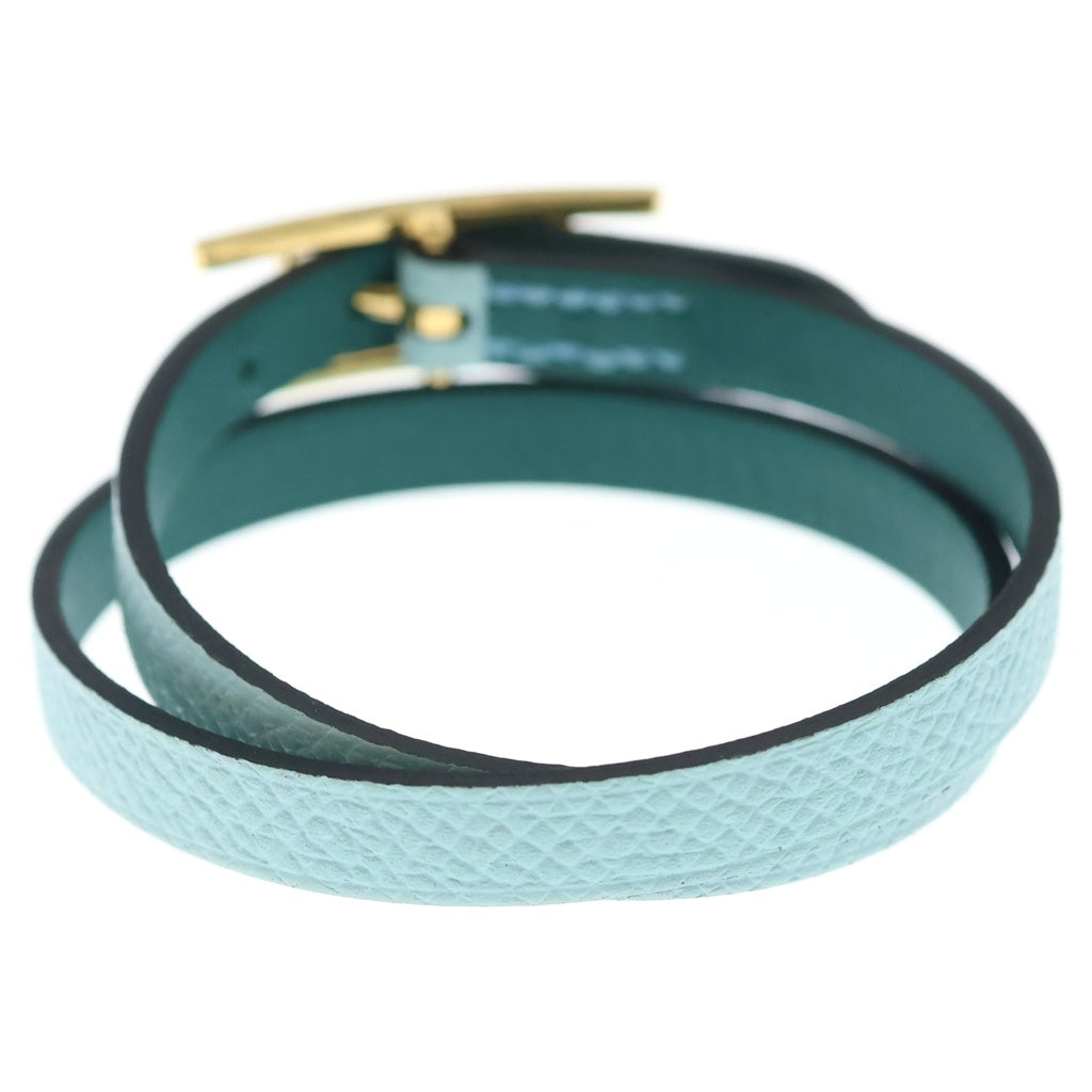HERMES レザーブレスレット ブルー ゴールド金具 【公式通販】