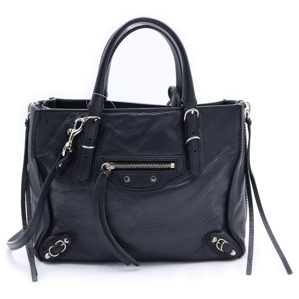 BALENCIAGA GOLF(バレンシアガゴルフ) ペーパーミニ 2WAYバッグ サイドジップ ハンドバッグ ショルダーバッグ ブラック レザー 357333 シルバー金具 レディース