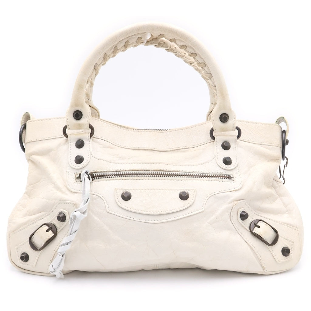BALENCIAGA(バレンシアガ) ザ・ファースト 2WAYハンドバッグ ショルダーバッグ アイボリー ホワイト レザー 103208 ゴールド金具 レディース