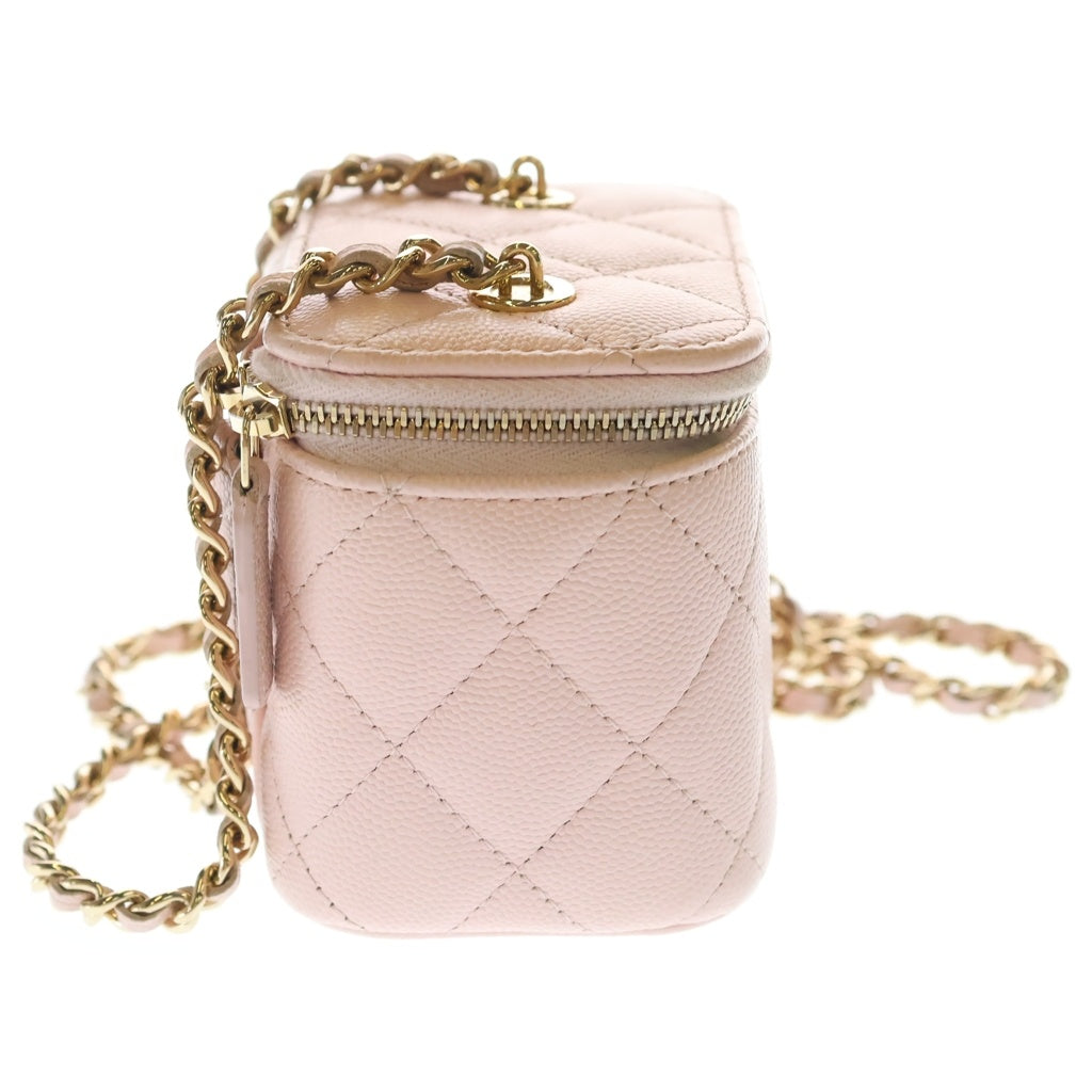 CHANEL(シャネル) ミニ バニティ チェーンショルダーバッグ ピンク キャビアスキン ゴールド金具 レディース