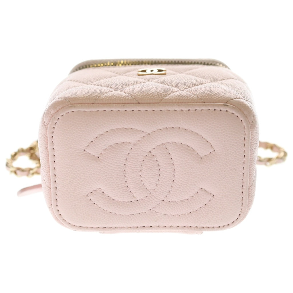 CHANEL(シャネル) ミニ バニティ チェーンショルダーバッグ ピンク キャビアスキン ゴールド金具 レディース