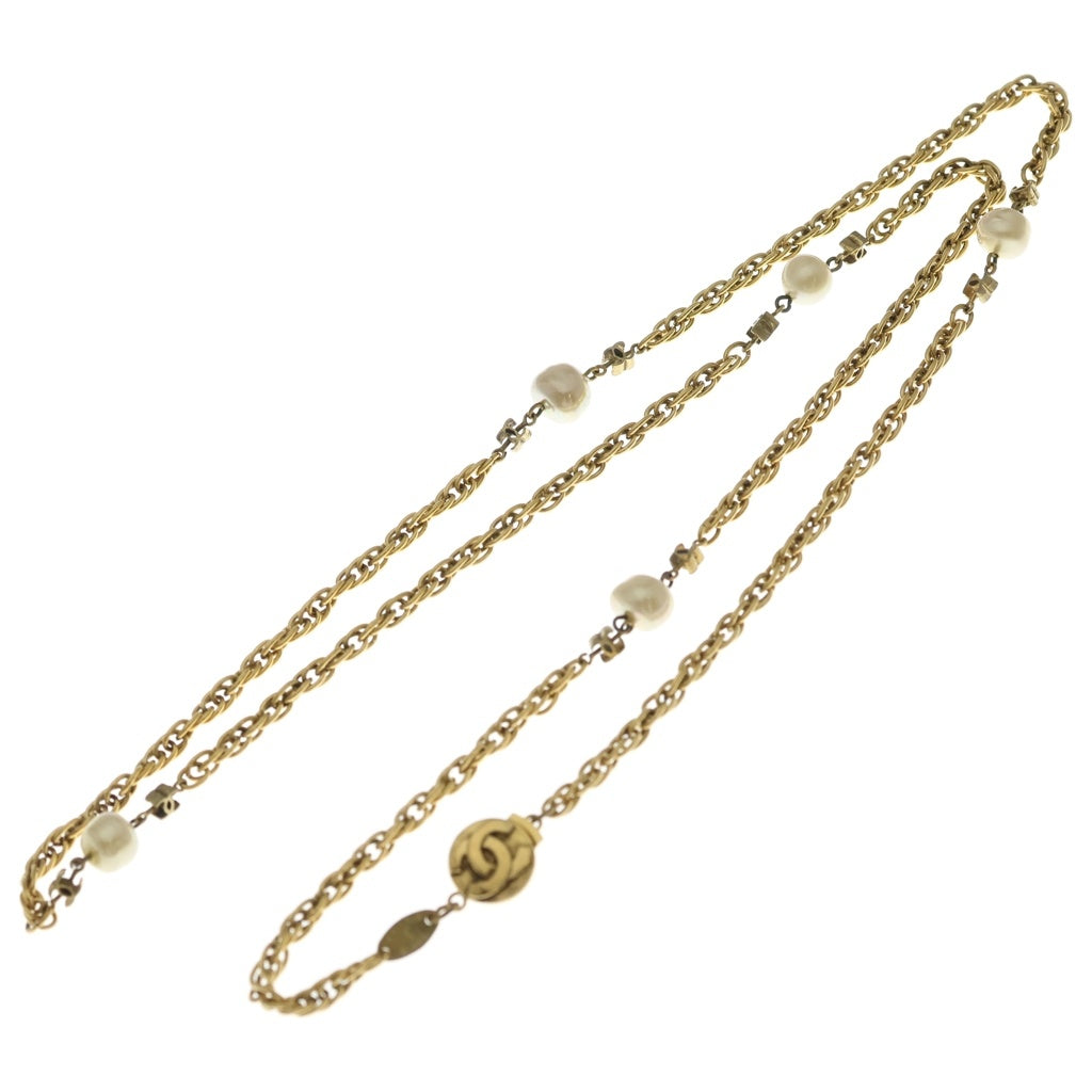CHANEL(シャネル) ココマーク フェイクパール ロングネックレス ゴールド GP 1982 レディース
