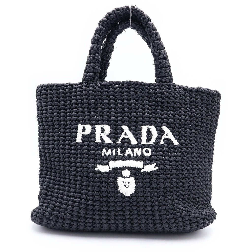 PRADA(プラダ) クロシェ ロゴ スモール ハンドバッグ トートバッグ カゴバッグ ブラック ビスコース 1BG422 レディース