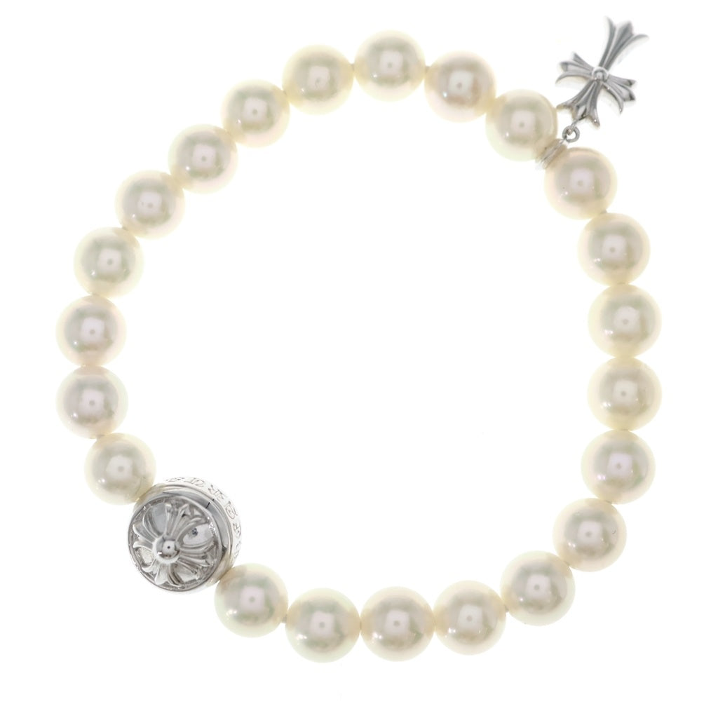 CHROME HEARTS(クロムハーツ) ×MIKIMOTO PEARL BABY FAT CHARM ミキモト パール ベイビーファット チャーム クロスボール ビーズ ブレスレット K18WG ホワイトゴールド
