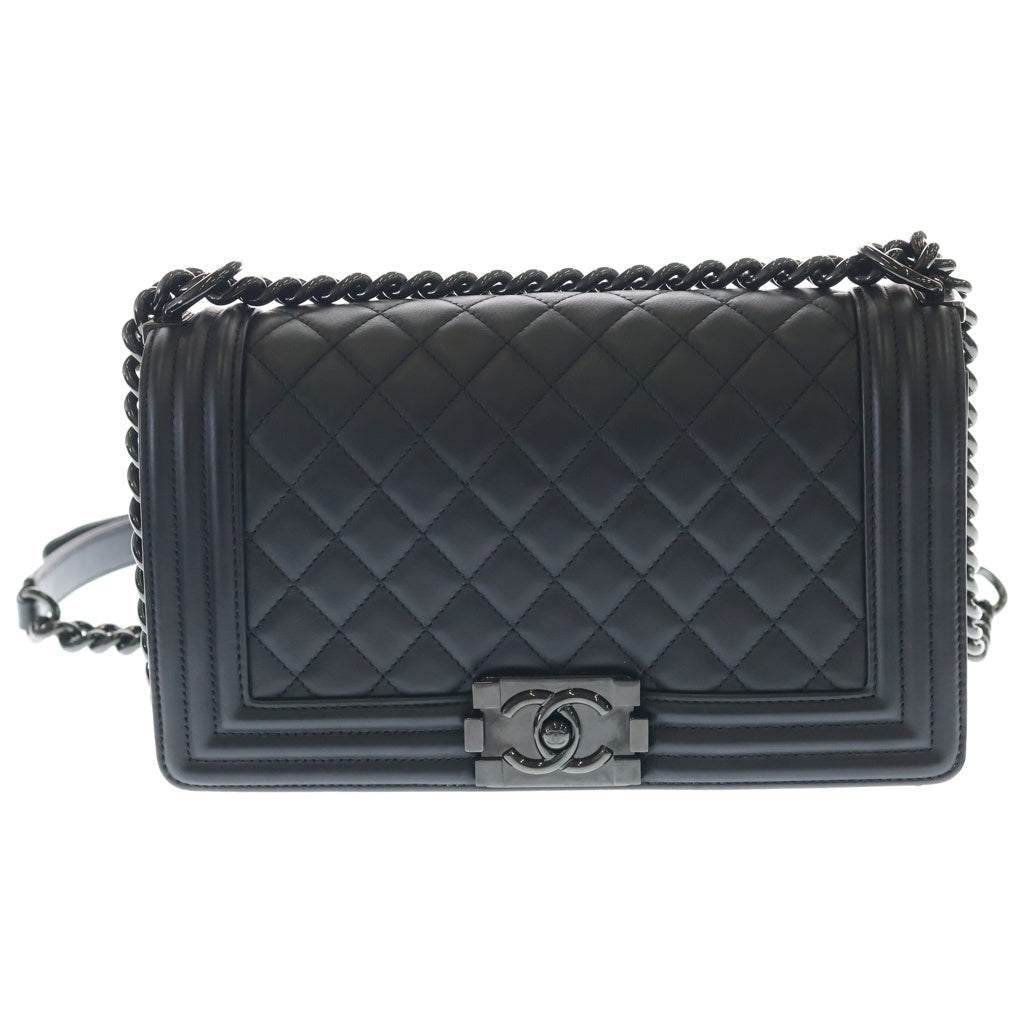 CHANEL(シャネル) ボーイシャネル25 ラムスキン レザー チェーンショルダーバッグ ブラック金具 ブラック 25番台 レディース