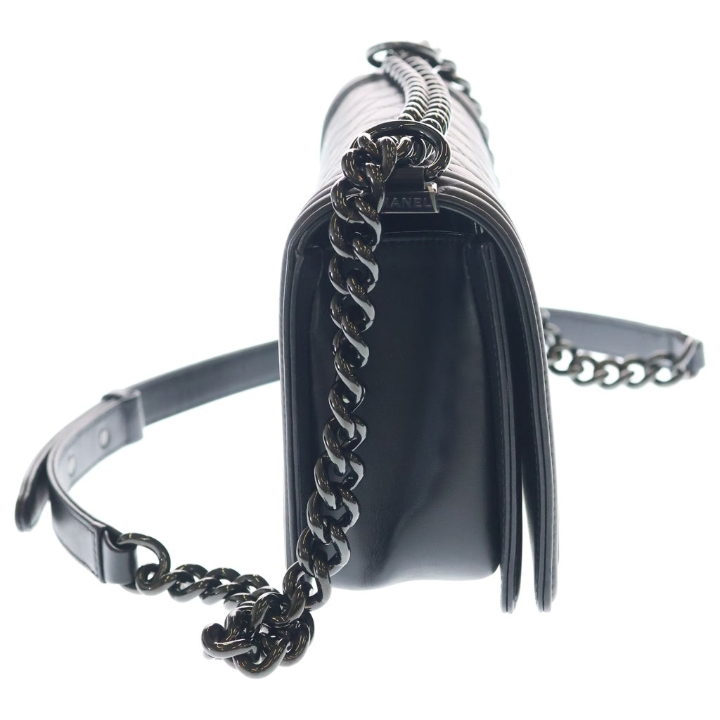CHANEL(シャネル) ボーイシャネル25 ラムスキン レザー チェーンショルダーバッグ ブラック金具 ブラック 25番台 レディース