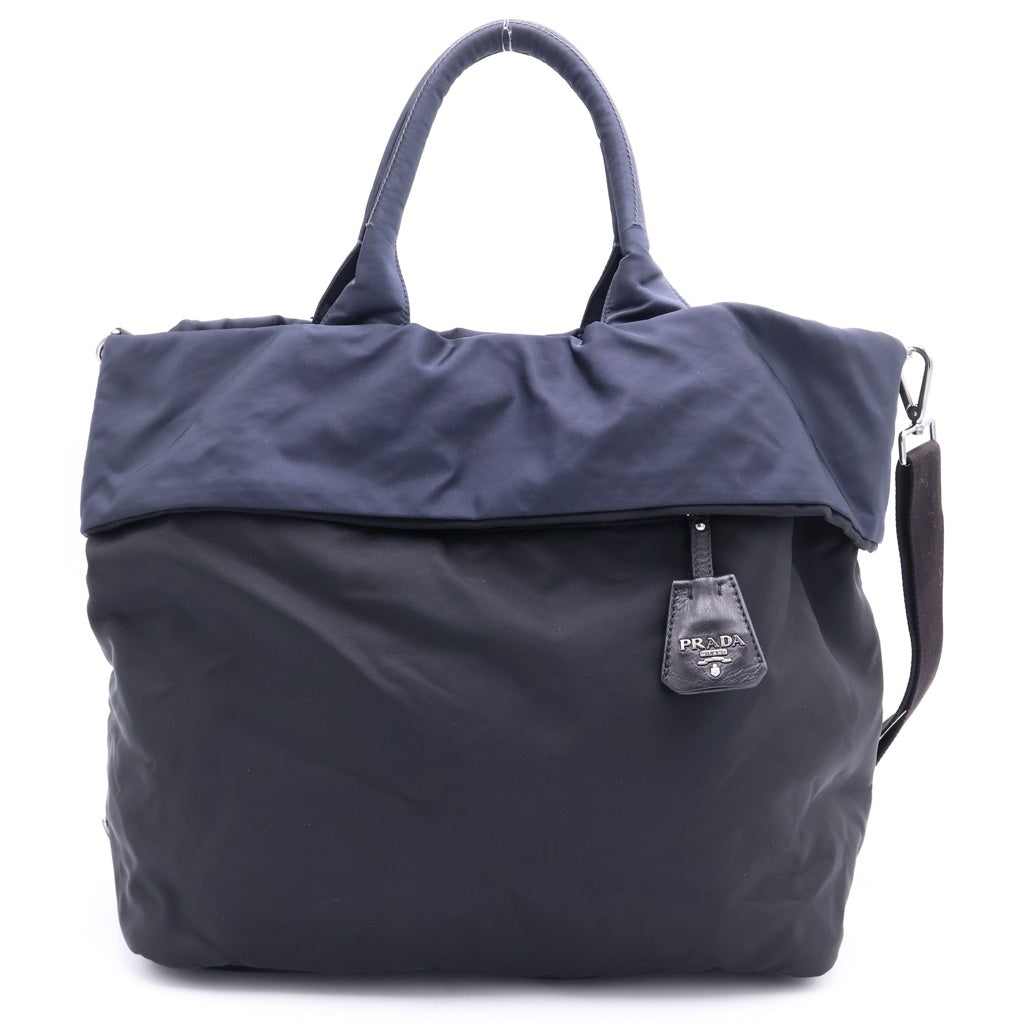 PRADA(プラダ) トライアングルロゴプレート テスート ナイロン リバーシブル 2WAY ハンド ショルダー バッグ ブラック/ネイビー BN1959 レディース