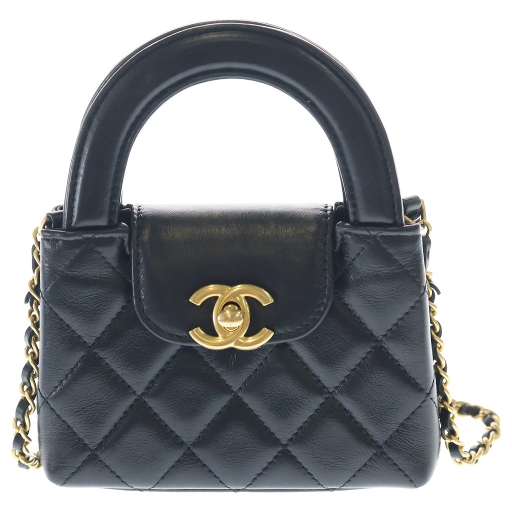 CHANEL(シャネル) マトラッセ トップハンドル カーフスキン レザー ミニ チェーンショルダーバッグ ゴールド金具 ブラック AP3435 レディース