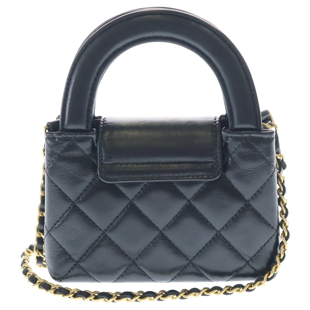 CHANEL(シャネル) マトラッセ トップハンドル カーフスキン レザー ミニ チェーンショルダーバッグ ゴールド金具 ブラック AP3435 レディース