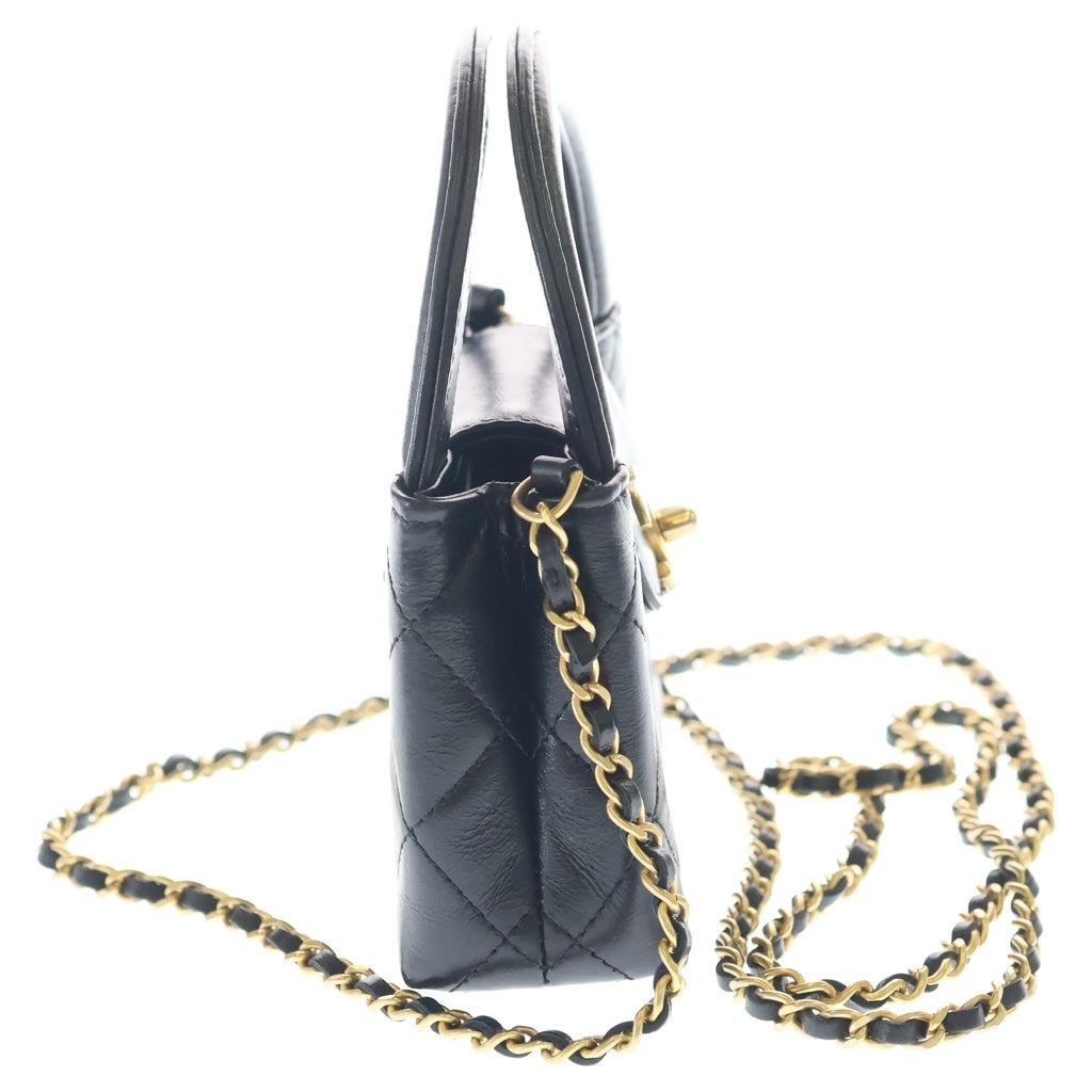 CHANEL(シャネル) マトラッセ トップハンドル カーフスキン レザー ミニ チェーンショルダーバッグ ゴールド金具 ブラック AP3435 レディース