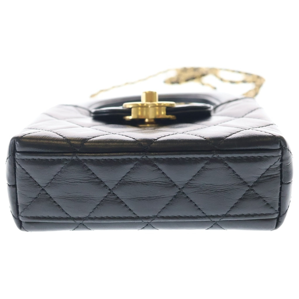 CHANEL(シャネル) マトラッセ トップハンドル カーフスキン レザー ミニ チェーンショルダーバッグ ゴールド金具 ブラック AP3435 レディース