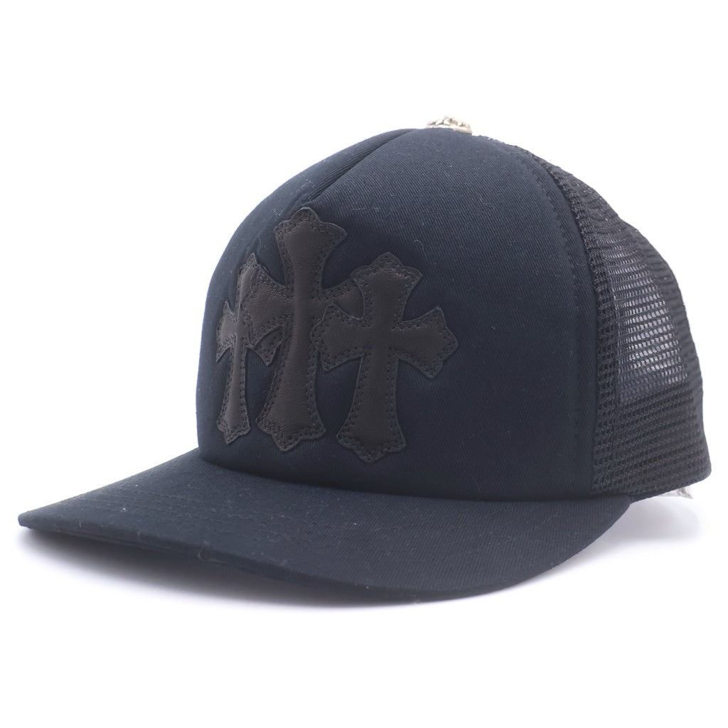CHROME HEARTS(クロムハーツ) TRUCKER CAP トラッカーキャップ 3セメタリークロス レザーパッチ 帽子 ブラック