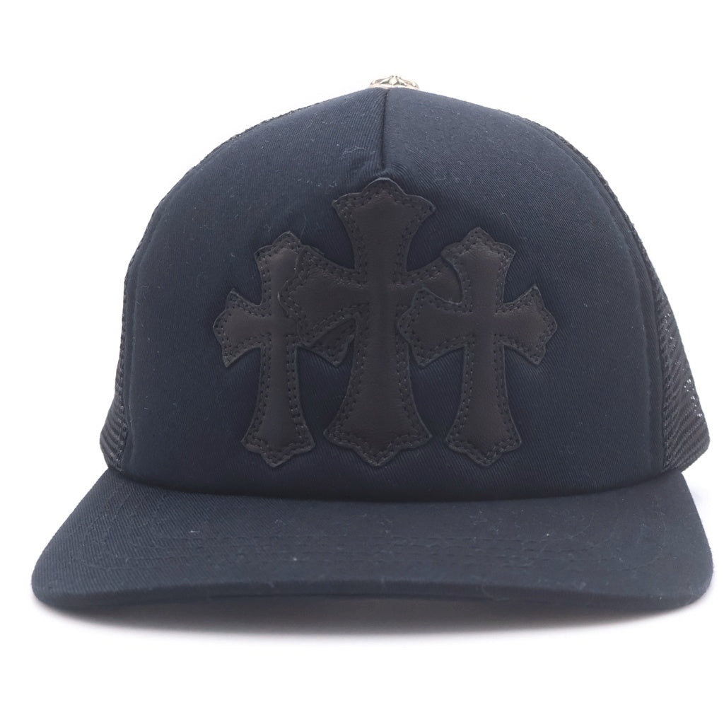 CHROME HEARTS(クロムハーツ) TRUCKER CAP トラッカーキャップ 3セメタリークロス レザーパッチ 帽子 ブラック