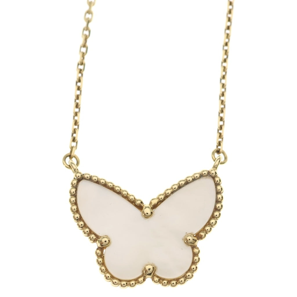 Van Cleef & Arpels(ヴァンクリーフアンドアーペル) ラッキーアルハンブラ パピヨン ネックレス ペンダント チェーン ホワイト×ゴールド Au750YG レディース